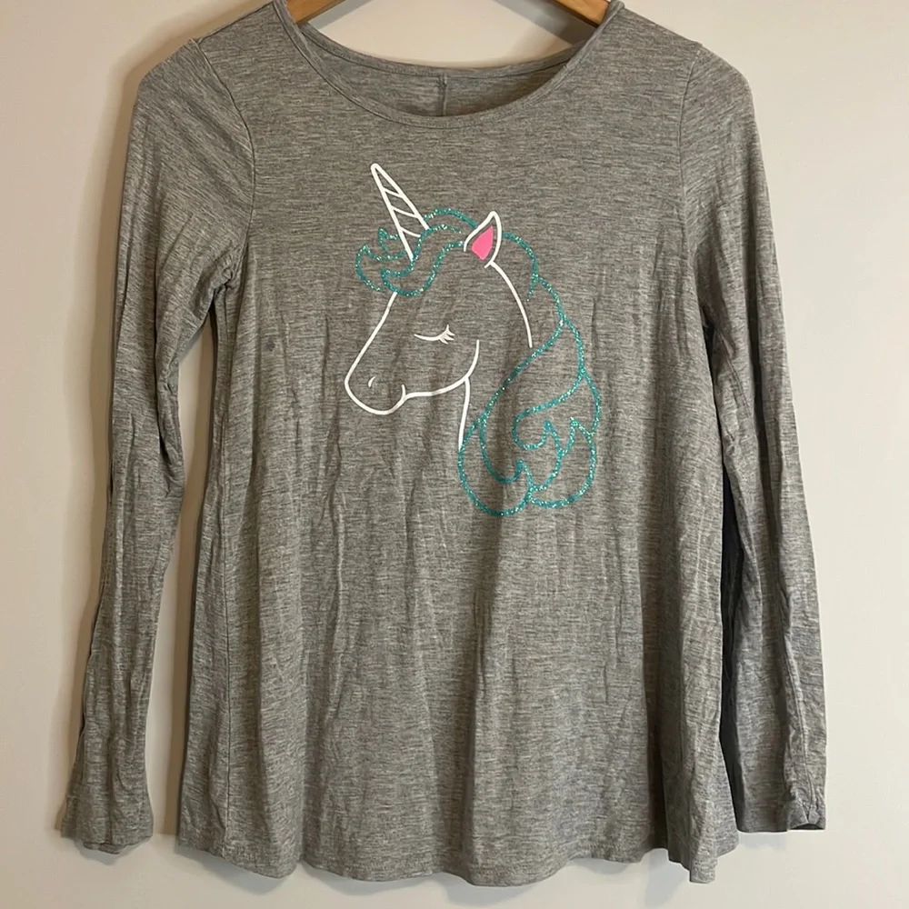 Justice unicorn outline and glitter Long Sleeve tee Sz 14
